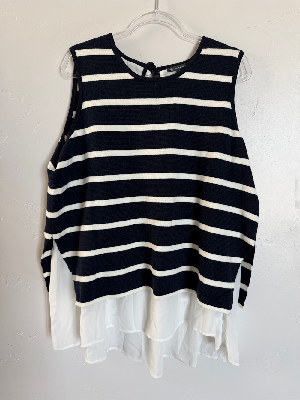 Adrianna Papell Tank Sweater Blue & White Striped Layered Summer Coastal Top